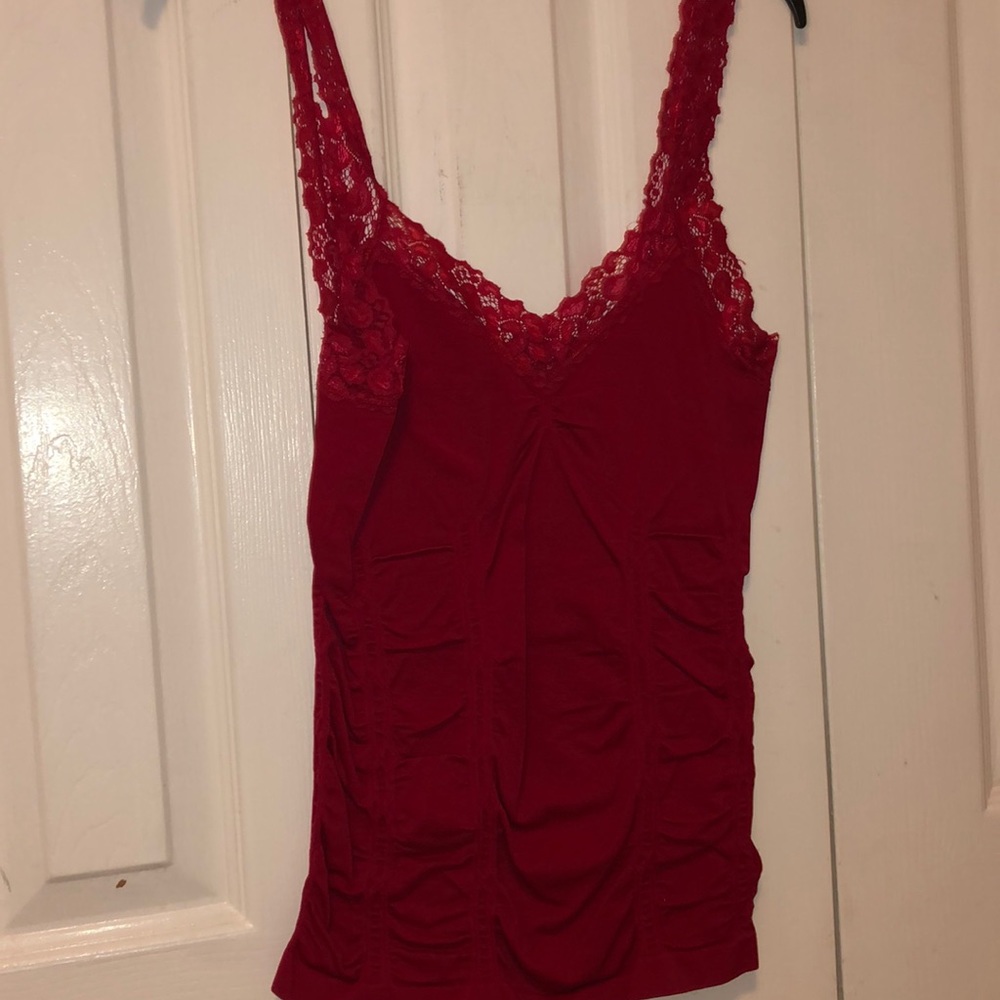red v-neck red lace tank top